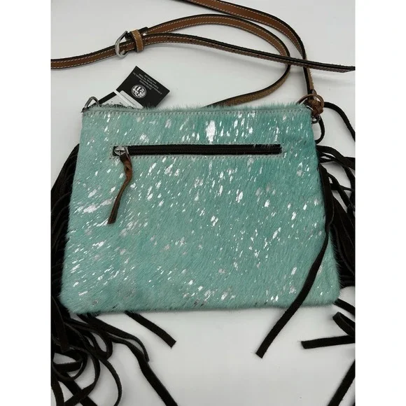 Angel Ranch Acid Wash Crossbody Bag Western Fringe Leather - Picture 3 of 11